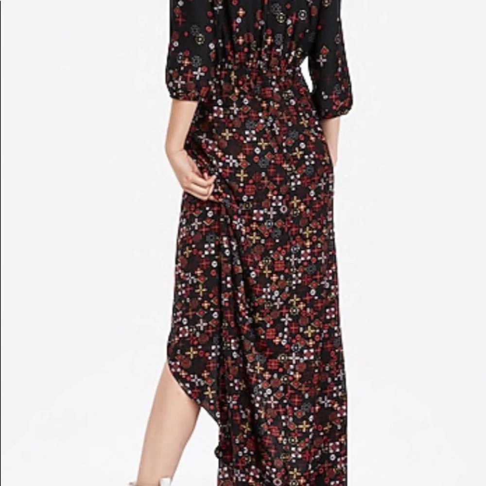 Express Women’s Floral Maxi Dress Striking High Low Surplice Faux Wrap V-Neck - Picture 6 of 13